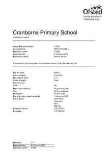 Cranborne Primary School Inspection report Unique Reference Number Local Authority Inspection number