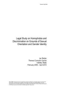 Thematic Study Malta  Legal Study on Homophobia and Discrimination on Grounds of Sexual Orientation and Gender Identity