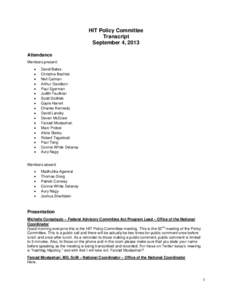 HIT Policy Committee Transcript September 4, 2013