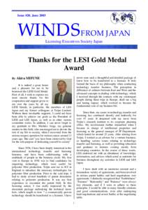 Issue #20, June[removed]WINDS FROM JAPAN Licensing Executives Society Japan  Thanks for the LESI Gold Medal