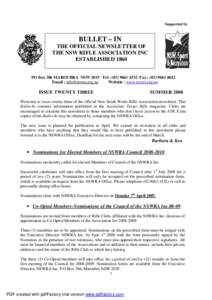 Supported by  BULLET – IN THE OFFICIAL NEWSLETTER OF THE NSW RIFLE ASSOCIATION INC ESTABLISHED 1860