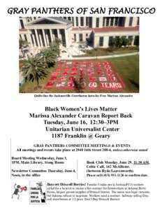 GRAY PANTHERS OF SAN FRANCISCO  Quilts line the Jacksonville Courthouse lawn for Free Marissa Alexander Black Women’s Lives Matter Marissa Alexander Caravan Report Back