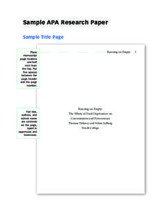 Sample APA Research Paper Sample Title Page Running on Empty Place manuscript