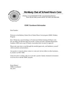 Out of School Care and Recreation / Henbury / In case of emergency / Child care