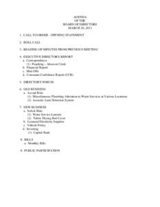 AGENDA OF THE BOARD OF DIRECTORS MARCH 20, CALL TO ORDER - OPENING STATEMENT 2. ROLL CALL