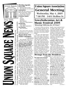 Meeting Agenda  Union Square Association Call to Order Review of April minutes