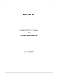 MEDICURE INC.  MANAGEMENT PROXY CIRCULAR And NOTICE OF ANNUAL MEETING