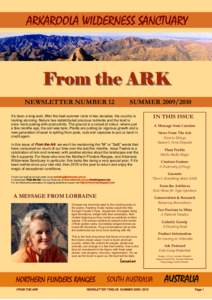ARKAROOLA WILDERNESS SANCTUARY  From the ARK NEWSLETTER NUMBER 12  SUMMER[removed]