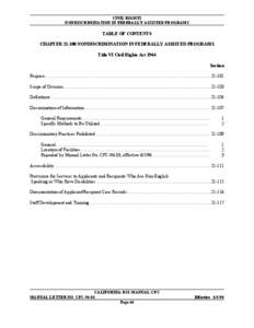 CIVIL RIGHTS NONDISCRIMINATION IN FEDERALLY ASSISTED PROGRAMS TABLE OF CONTENTS CHAPTER[removed]NONDISCRIMINATION IN FEDERALLY ASSISTED PROGRAMS Title VI Civil Rights Act 1964