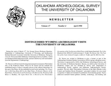 OKLAHOMA ARCHEOLOGICAL SURVEY THE UNIVERSITY OF OKLAHOMA NEWSLETTER Volume 17  Number 4