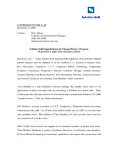FOR IMMEDIATE RELEASE December 12, 2000 Contact: Mary Juliana Corporate Communications Manager