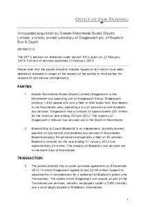 Full text of the decision regarding the anticipated acquisition by Greater Manchester Buses (South) Limited, a wholly owned subsidiary of Stagecoach plc, of Bluebird Bus & Coach