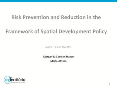 Risk Prevention and Reduction in the Framework of Spatial Development Policy Aveiro, 15 th of May 2014 Margarida Castelo Branco