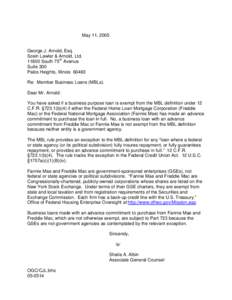 May 11, 2005  George J. Arnold, Esq. Sosin Lawler & Arnold, Ltd[removed]South 75th Avenue Suite 300