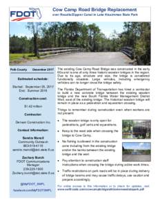 Cow Camp Road Bridge Replacement over Rosalie/Zipprer Canal in Lake Kissimmee State Park Polk County  December 2017