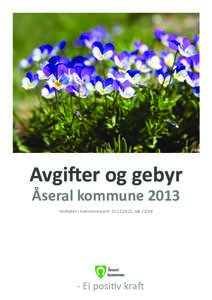 Avgifter og gebyr Åseral kommune 2013 Vedteken i kommunestyret, sak 12/68 Åseral kommune