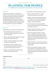_______________________________ thecommunitycharter.org ________________________________  PLANNING FOR PEOPLE A COMMUNITY CHARTER FOR GOOD PLANNING IN NSW _________________________________________________________________