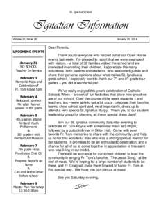 St. Ignatius School  Ignatian Information Volume 20, Issue 18  January 30, 2014