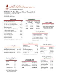 Profile of Custer School DistrictMontgomery St, Custer, SDHome County: Custer Area in Square Miles: 1,208  Student Data