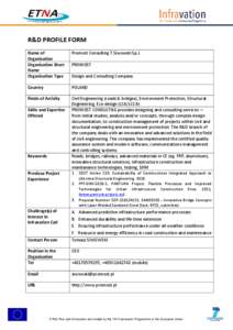 R&D PROFILE FORM Name of Organisation Organisation Short Name Organisation Type