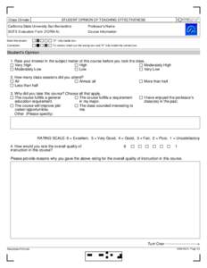 Class Climate  STUDENT OPINION OF TEACHING EFFECTIVENESS California State University San Bernardino