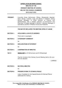 Minutes of Ordinary Meeting of Council - 18 July 2013
