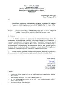 F.No[removed]Desk(MDM) Government of India Ministry of Human Resource Development Department of School Education & Literacy MOM Division ************