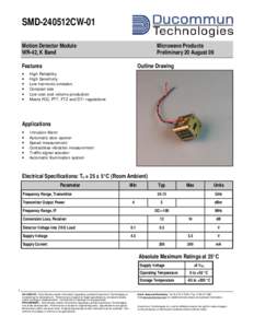 SMD-240512CW-01 Motion Detector Module WR-42, K Band Microwave Products Preliminary 20 August 09