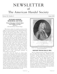 NEWSLETTER of The American Handel Society Volume XX, Number 2  August 2005