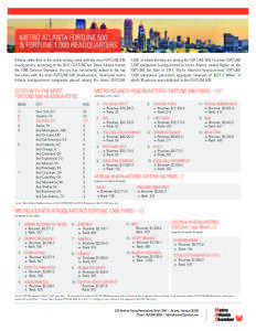 METRO ATLANTA FORTUNE 500 & FORTUNE 1,000 HEADQUARTERS Atlanta ranks third in the nation among cities with the most FORTUNE 500