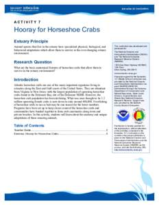 ACTIVITY 7  Hooray for Horseshoe Crabs Estuary Principle Animal species that live in the estuary have specialized physical, biological, and behavioral adaptations which allow them to survive in the ever-changing estuary