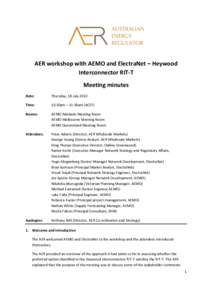 AER workshop with AEMO and ElectraNet – Heywood Interconnector RIT-T Meeting minutes Date:  Thursday, 18 July 2013