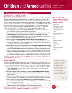 Children and Armed Conflict  Monthly Update: AUGUST[removed]Recommendations to the Security Council