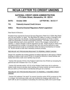 NCUA LETTER TO CREDIT UNIONS NATIONAL CREDIT UNION ADMINISTRATION 1775 Duke Street, Alexandria, VA[removed]DATE:  October 2006