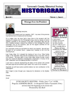 Yarmouth County Historical Society  June 2011 Volume 11, Issue 5