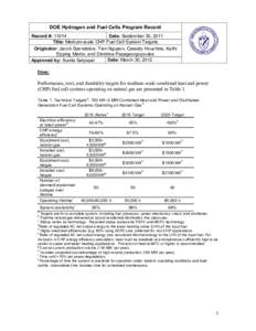 DOE Hydrogen and Fuel Cells Program Record 11014: Medium-scale CHP Fuel Cell System Targets