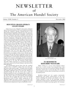 NEWSLETTER of The American Handel Society Volume XVIII, Number 3  December 2003