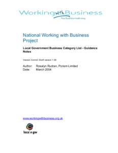 National Working with Business Project Local Government Business Category List - Guidance Notes Version Control: Draft version 1.00