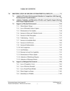 TABLE OF CONTENTS   7.0  IDENTIFICATION OF SPECIFIC ENVIRONMENTAL IMPACTS ................... 7­1  7.1 