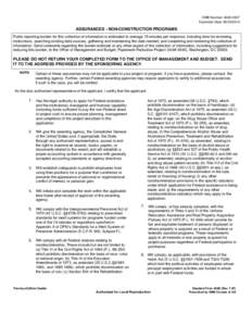 OMB Number: [removed]Expiration Date: [removed]ASSURANCES - NON-CONSTRUCTION PROGRAMS Public reporting burden for this collection of information is estimated to average 15 minutes per response, including time for revi