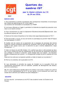 Questions des membres CGT pour la réunion ordinaire du C.E. du 24 maiN°037 MARCHE USINE