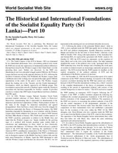 World Socialist Web Site  wsws.org The Historical and International Foundations of the Socialist Equality Party (Sri