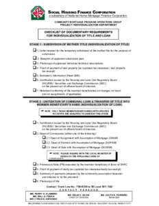 SOCIAL HOUSING FINANCE CORPORATION  a subsidiary of National Home Mortgage Finance Corporation COMMUNITY MORTGAGE PROGRAM OPERATIONS GROUP  PROJECT INDIVIDUALIZATION DEPARTMENT