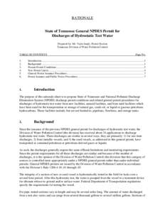 RATIONALE  State of Tennessee General NPDES Permit for Discharges of Hydrostatic Test Water Prepared by: Mr. Vojin Janjić, Permit Section Tennessee Division of Water Pollution Control