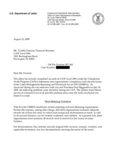 U.S. Department of Labor  Employment Standards Administration Office of Labor-Management Standards St. Louis District Office 1222 Spruce Street, Room 9109E