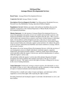 310 Board Plan Autauga-Elmore Developmental Services Board Name: Autauga-Elmore Developmental Services County(ies) Served: Autauga, Elmore, Lowndes Description of Services/Supports Provided: Case Management, Residential 