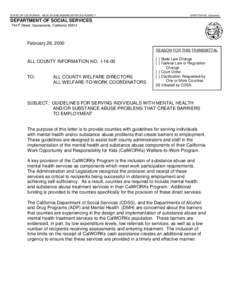 STATE OF CALIFORNIA - HEALTH AND HUMAN SERVICES AGENCY  GRAY DAVIS, Governor DEPARTMENT OF SOCIAL SERVICES 744 P Street, Sacramento, California 95814