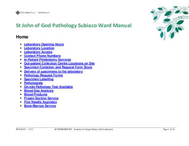 St John of God Pathology Subiaco Ward Manual Home • • • •
