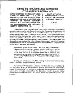 BEFORE THE PUBLIC UTILITIES COMMISSION .. OF THE STATE OF SOUTH DAKOTA IN THE MATTER OF THE FILING BY SIOUX VALLEY-SOUTHWESTERN ELECTRIC