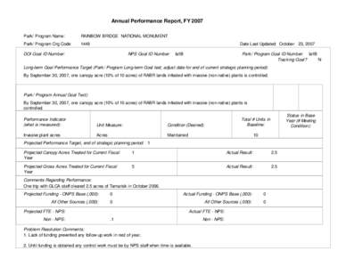 Annual Performance Report, FY 2007 Park/ Program Name: RAINBOW BRIDGE NATIONAL MONUMENT  Park/ Program Org Code: